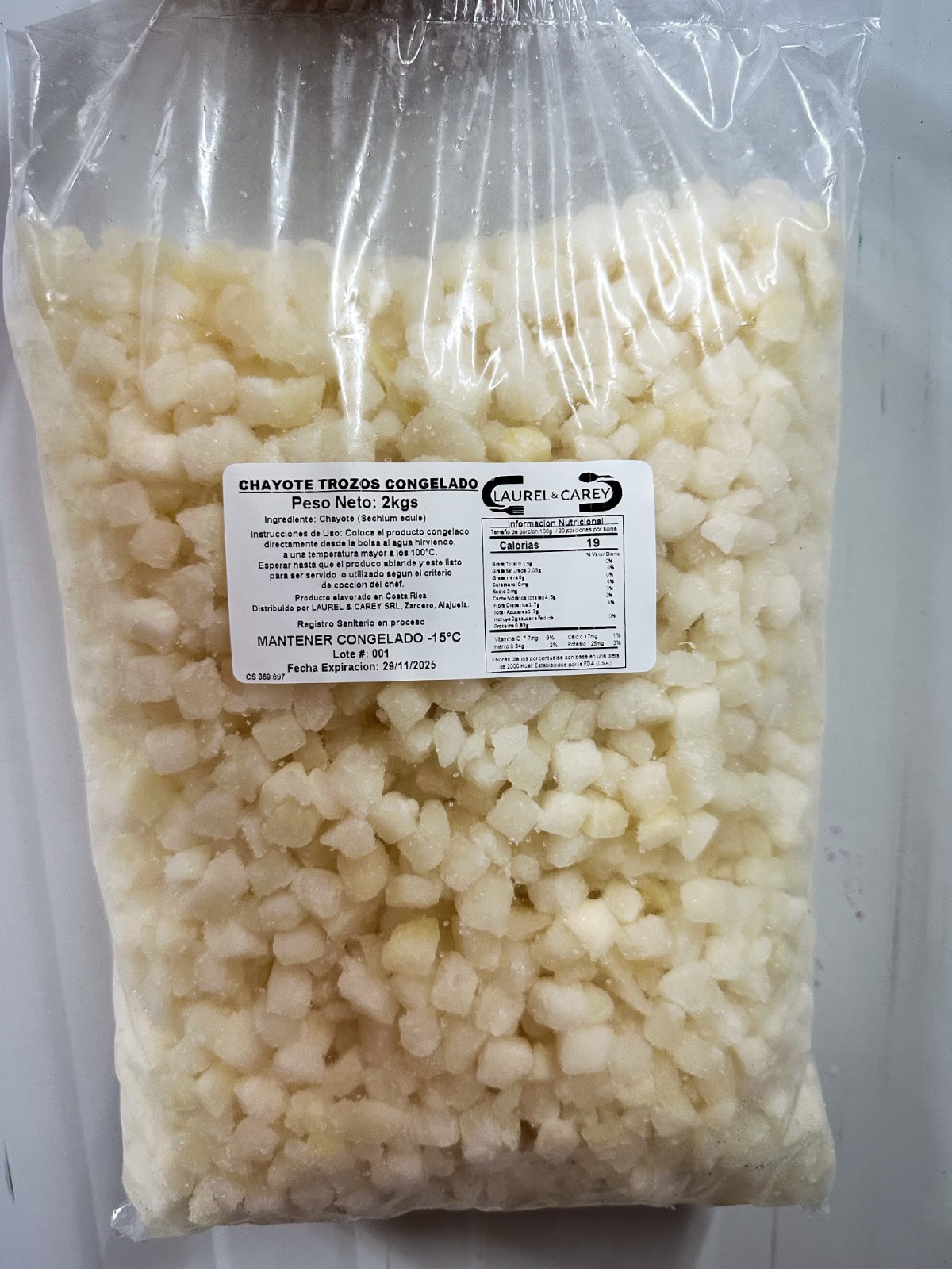 Chayote congelado